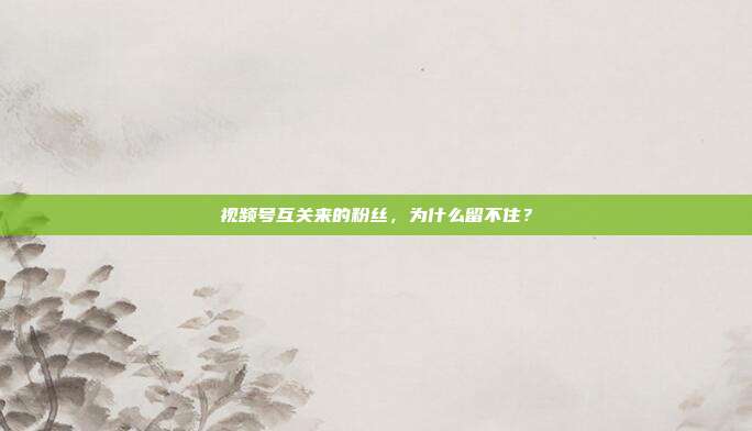 视频号互关来的粉丝,为什么留不住?