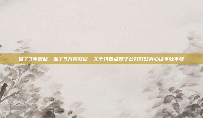 做了3年副业,砸了5万买教训,关于抖音点赞平台我有些真心话不吐不快
