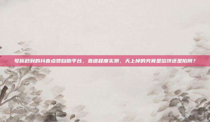 号称秒到的抖音点赞自助平台,靠谱程度实测,天上掉的究竟是馅饼还是陷阱?