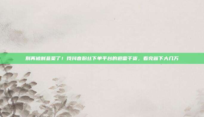 别再被割韭菜了!找抖音粉丝下单平台的避雷干货,看完省下大几万