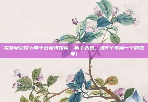 视频号点赞下单平台避坑指南，新手必看，这6个坑踩一个都血亏！