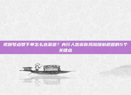 视频号点赞下单怎么选渠道?内行人告诉你风险提前规避的5个关键点