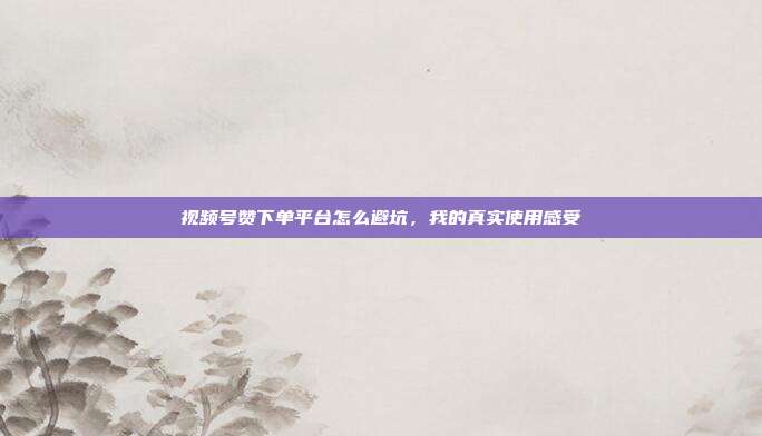 视频号赞下单平台怎么避坑,我的真实使用感受