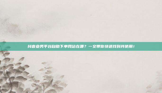 抖音业务平台自助下单网站在哪?一文带你快速找到并使用!