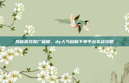 揭秘高效推广秘籍,dy人气自助下单平台实战攻略