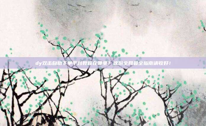 dy双击自助下单平台教程在哪里?这份全网最全指南请收好!