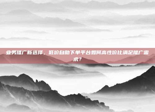 业务推广新选择，低价自助下单平台如何高性价比满足推广需求？
