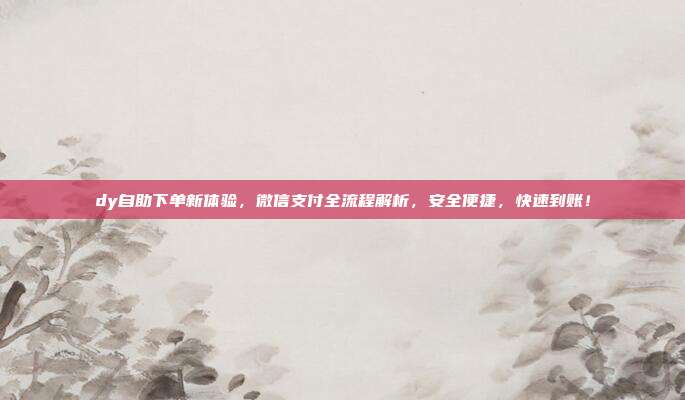 dy自助下单新体验，微信支付全流程解析，安全便捷，快速到账！