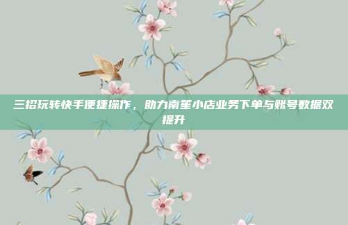 三招玩转快手便捷操作,助力南笙小店业务下单与账号数据双提升