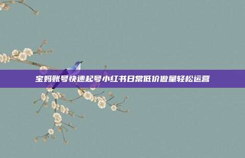 宝妈账号快速起号小红书日常低价做量轻松运营