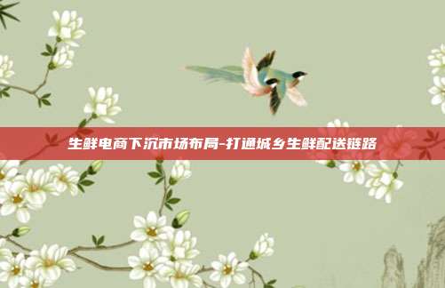 生鲜电商下沉市场布局-打通城乡生鲜配送链路